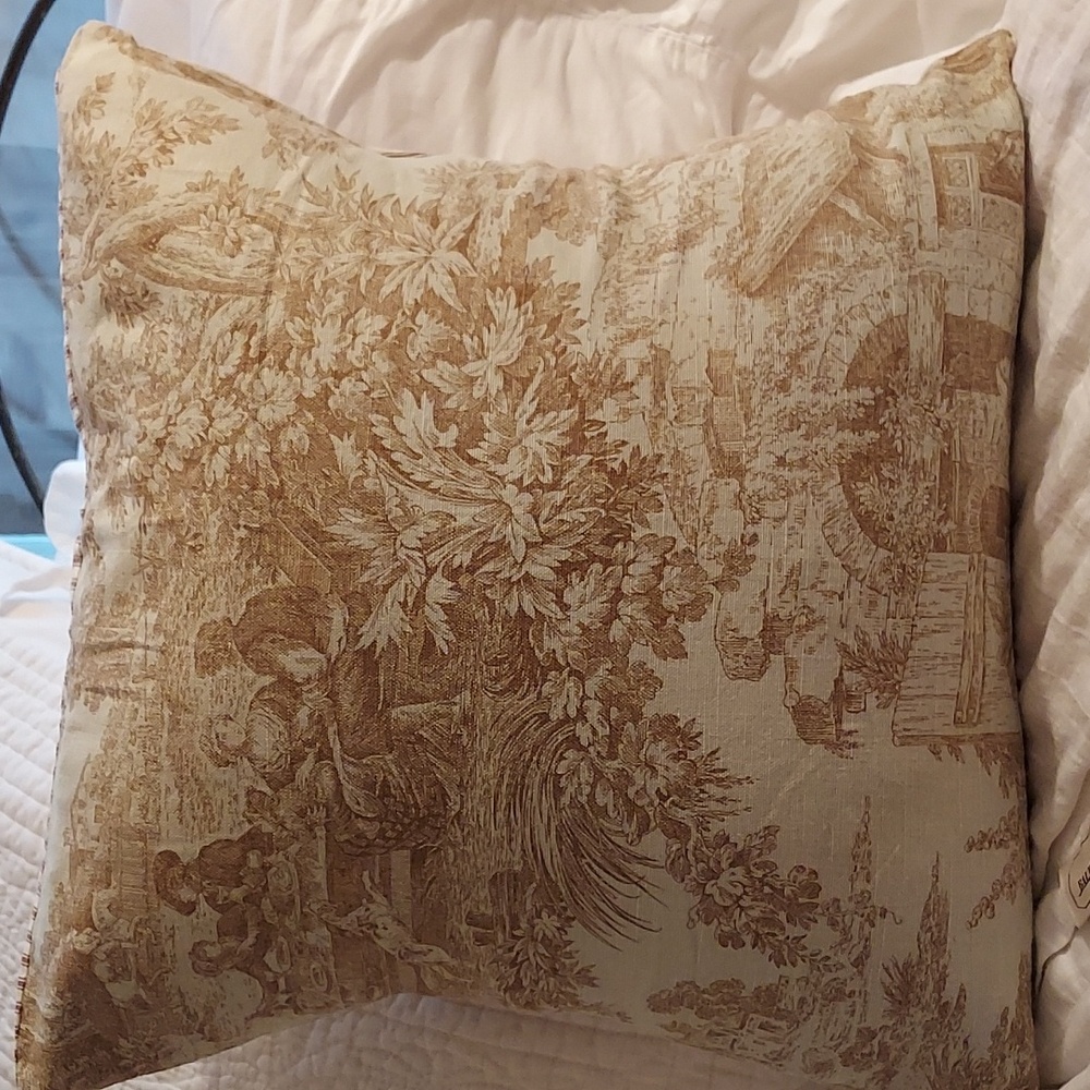 SOLD French Country Cottage Toile Neutral Pillow Cover Beige Cream 15"x17